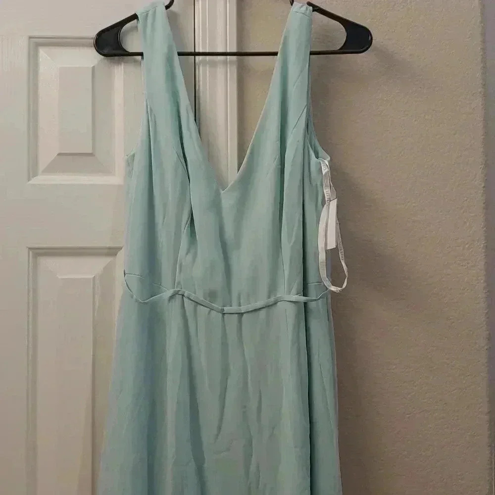 David's Bridal Bridesmaid Mint green V neck tank full skirt dress
